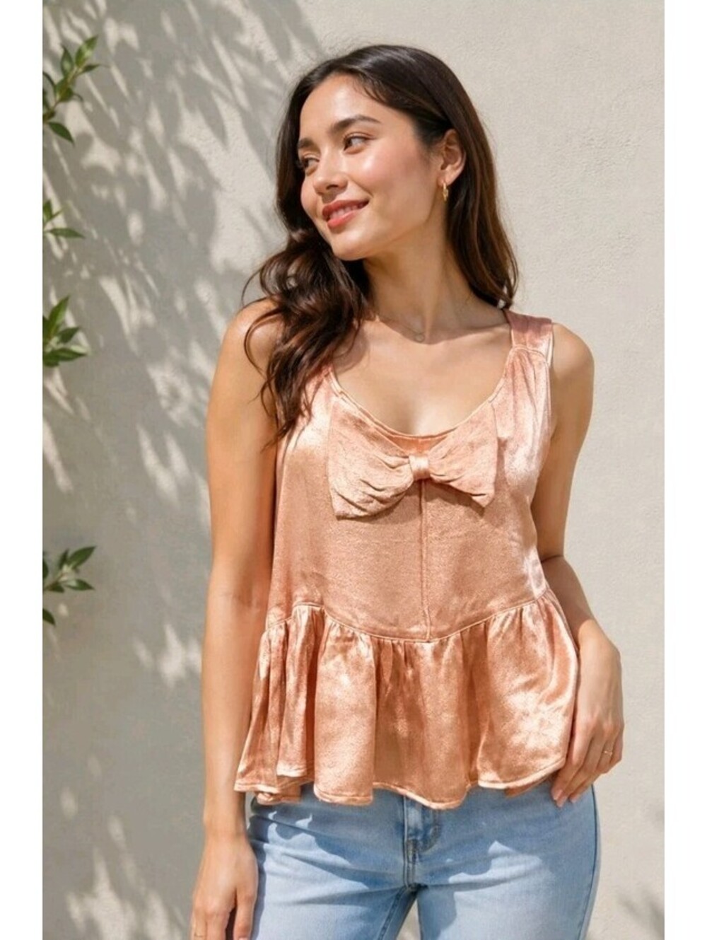 Marrika Nakk sleeveless peplum Tunic top Orange (FITS M) Ruffled Bow Detail #C3 - Picture 6 of 8